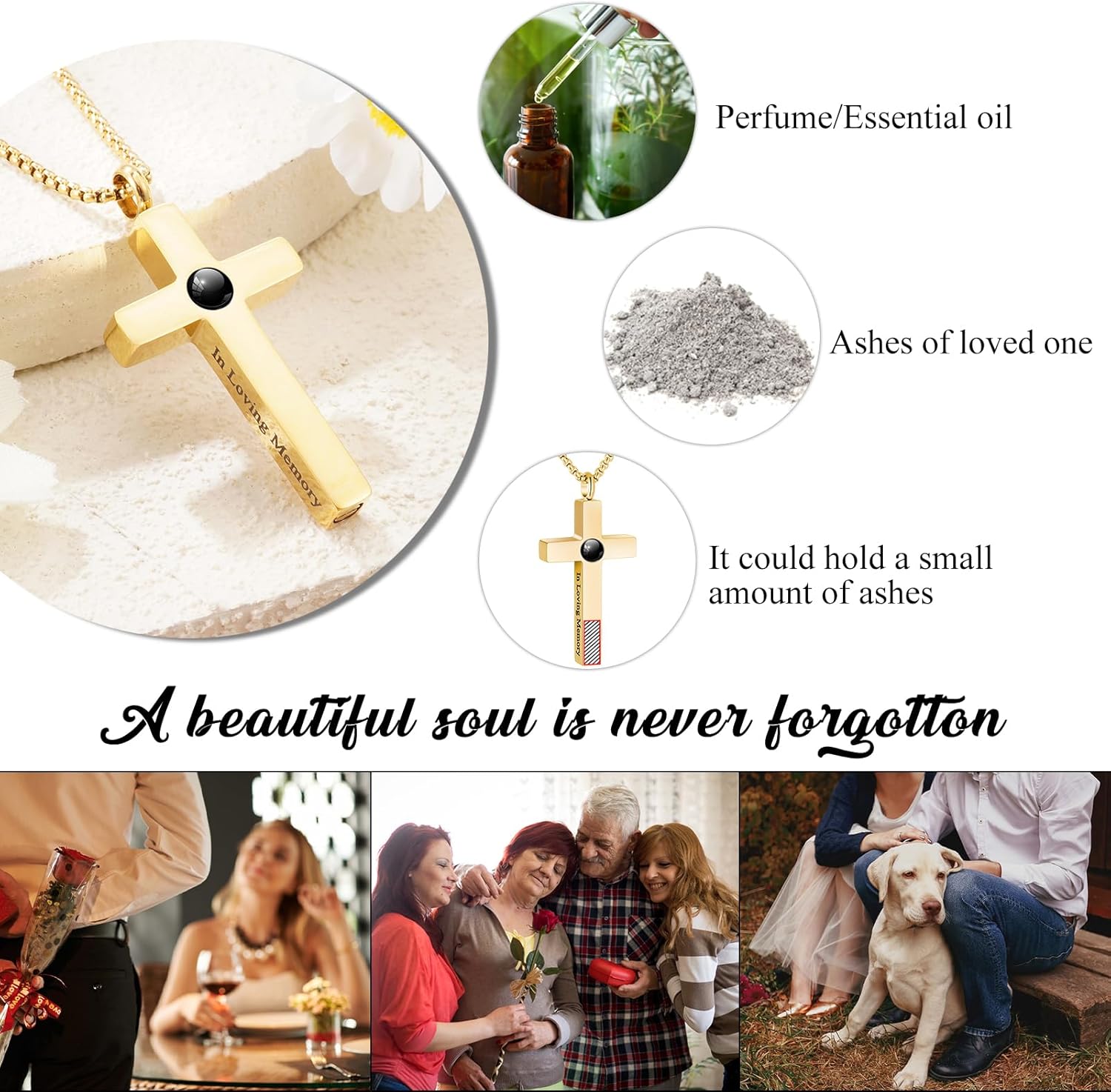 abooxiu Custom Urn Necklaces for Ashes Projection Cremation Jewelry with Photo Personalized Ash Necklace Memorial Urn Pendant Keepsake for Women Men