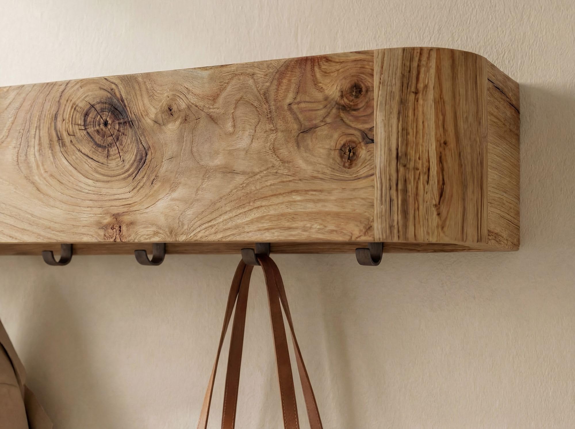 FineBuy Wieszak Ścienny 100x20x20 cm Lite Drewno Akacjowe, 7 Haczyki | organiczny panel garderobiany w stylu skandynawskim, wieszak ścienny z drewna, listwa z haczykami ręcznie wykonana
