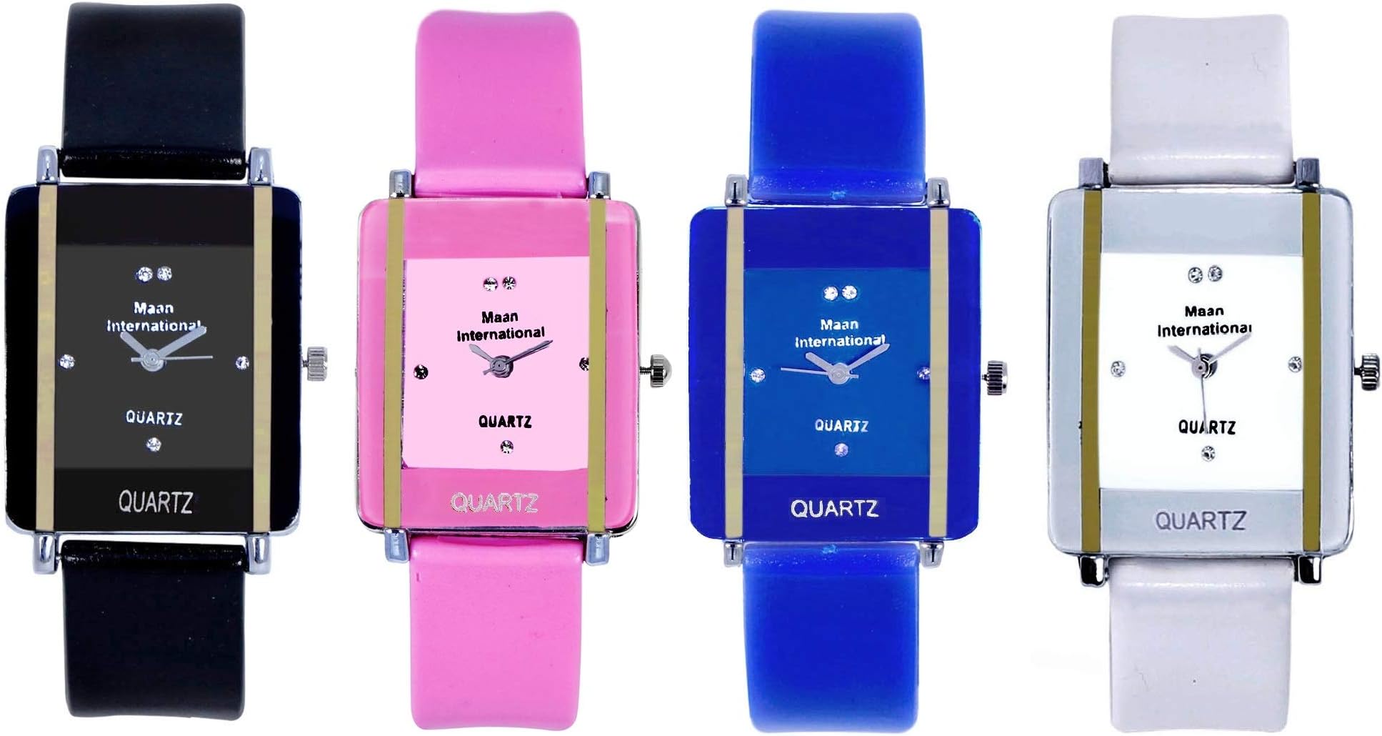 Maan International Analogue Women's Watch (Black, Blue, Pink & White Dial Multi Colored Strap) (Pack of 2)