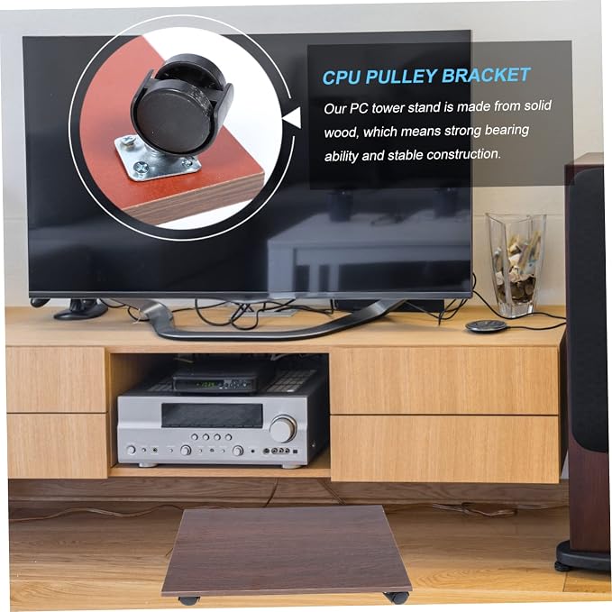 Soporte móvil para CPU con ruedas ajustable de madera para torre miniatura 9