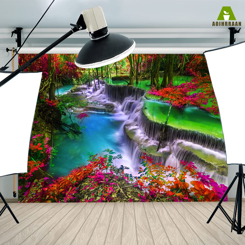 AOFOTO Wasserfall Hintergrund – 1,5x2,2 M Natur-Landschaft Für Fotografie & Video