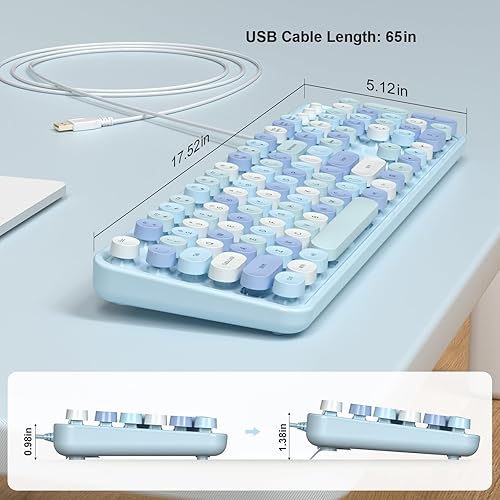 Miniatura 7 de Meidosa Teclado de computadora con cable, teclado retro de máquina de escribir de tamaño completo, teclado USB de tecla redonda para conectar y