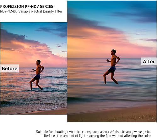 Miniatura 4 de PROfezzion Filtro ND variable de 2.441 in ND2-ND400 Fader de densidad neutra variable para Fujifilm XF 0.906 in f1.4 RSony E 0.394-0.709 in f4