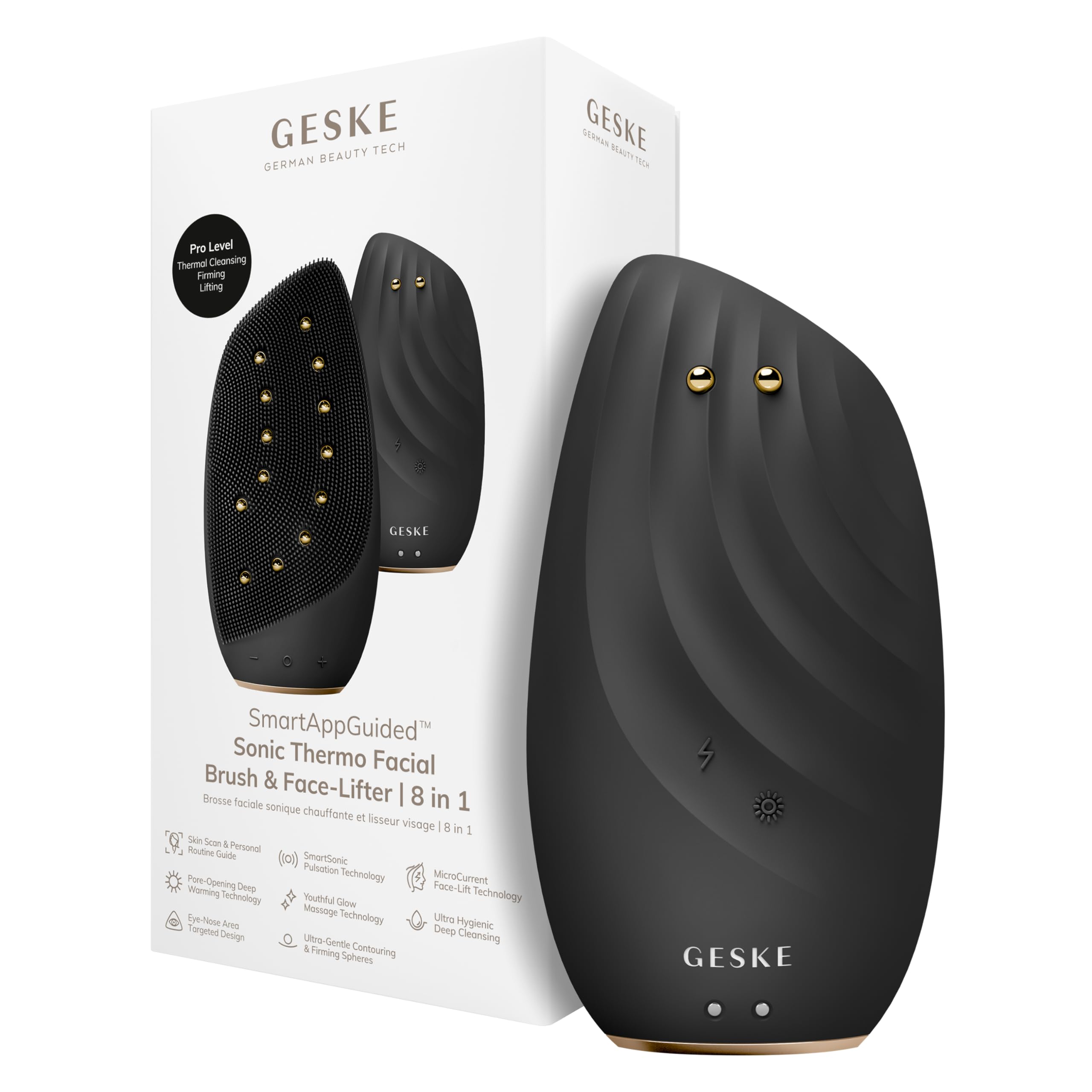 GESKE SmartAppGuided Brosse faciale thermique sonique liftante 8 en 1 nettoyage anti-rides silicone