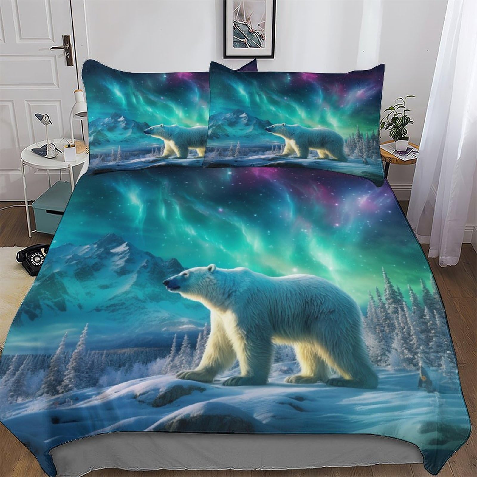 Housse de couette ours polaire king en microfibre premium douce avec fermeture éclair