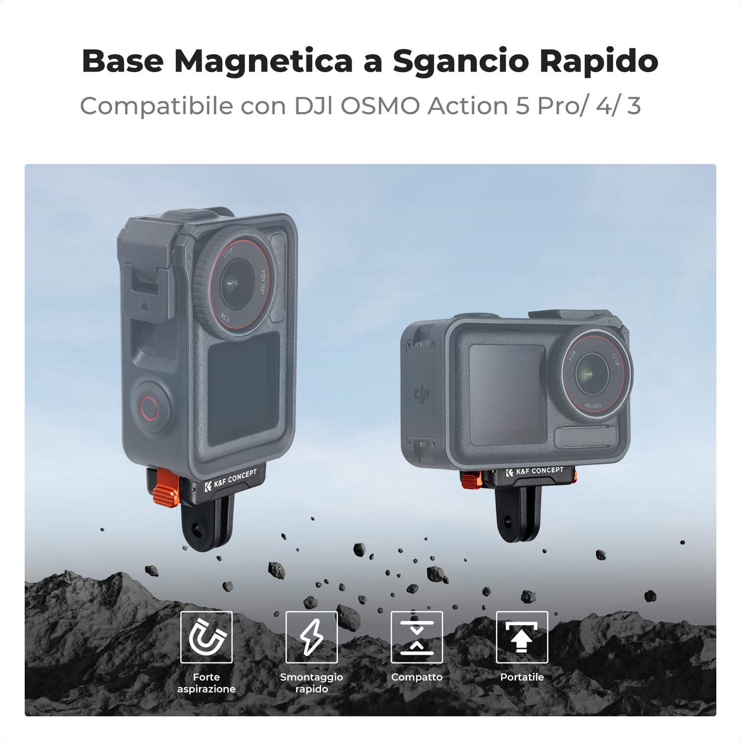 K&F Concept 2 Pack Magnetic Quick Release Adapter Mount per DJI Osmo 360/Action 5 Pro, Staffa di Base di Estensione con 1/4" Adapter Mount/Quick-Release Buckle per DJI Osmo Action 4/Action 3 Accessori