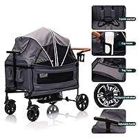 Vista 4 de Luxury Wagon Stroller for 2 Kids & Cargo-Lightweight Foldable Travel Push Pull All-Terrain Double Wagon for Newborn&Toddler with 5-Point