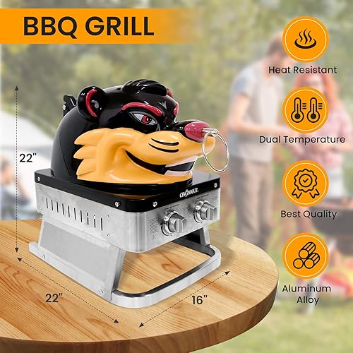 Miniatura 2 de Cincinnati Bearcat - Parrilla de gas propano portátil, 16,000 BTU con 2 quemadores, control de temperatura dual para portón trasero, caravana,