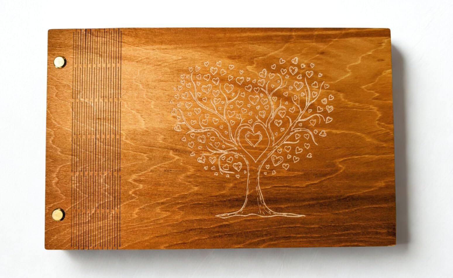 MALONA Libro de Oro de Madera para Boda, Bautismo o Cumpleaños - Libro de visitante / Guest book - Cuaderno de mensajes y recuerdos para todas las ocasiones - Estilo rural con grabado Árbol de la Vida