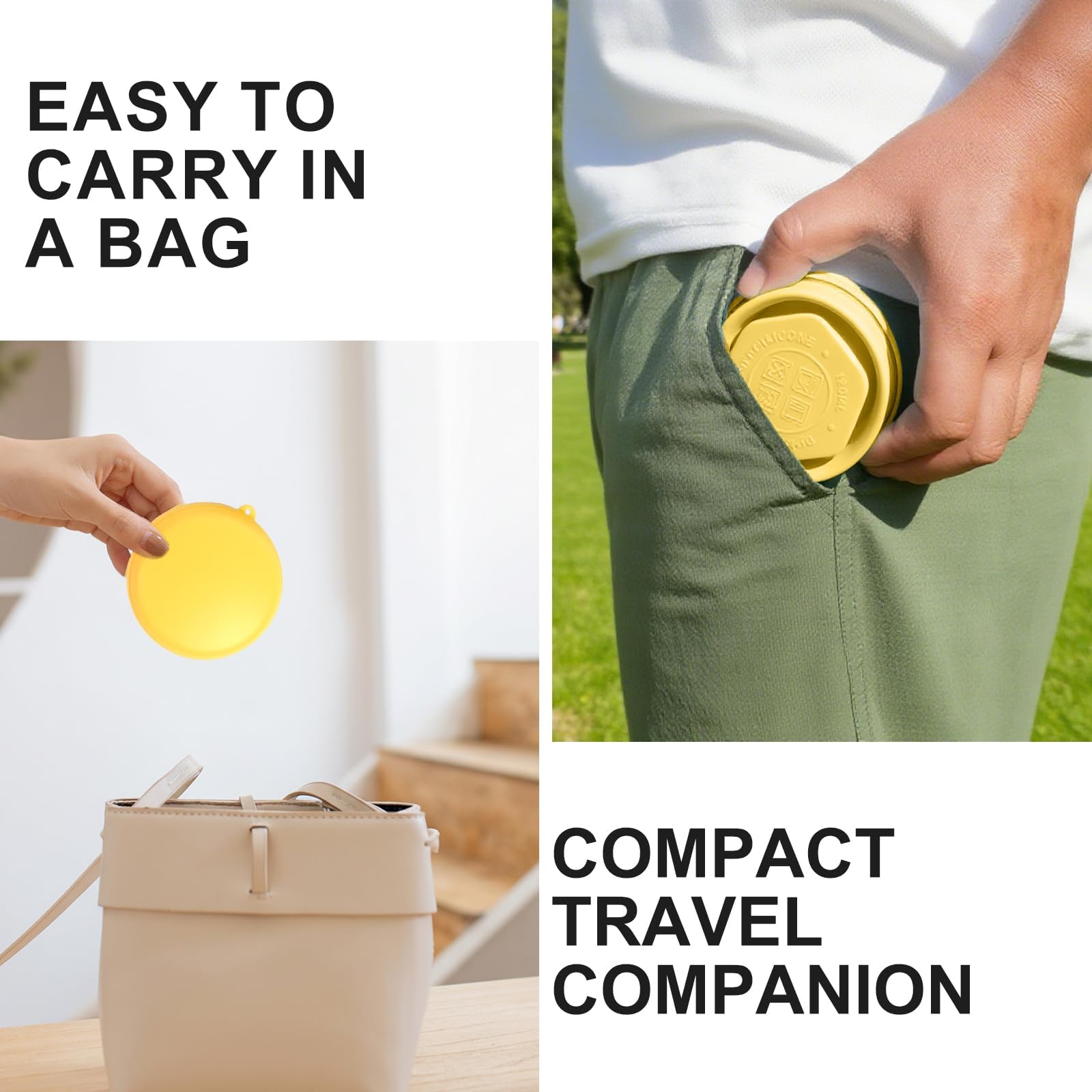 Tazze Silicone Pieghevoli, Bicchieri Silicone con Coperchio, 180 ml Bicchiere Riutilizzabile Pieghevole, Tazza da Viaggio Pieghevole Senza BPA per Viaggio Campeggio Picnic Escursionismo (Giallo)