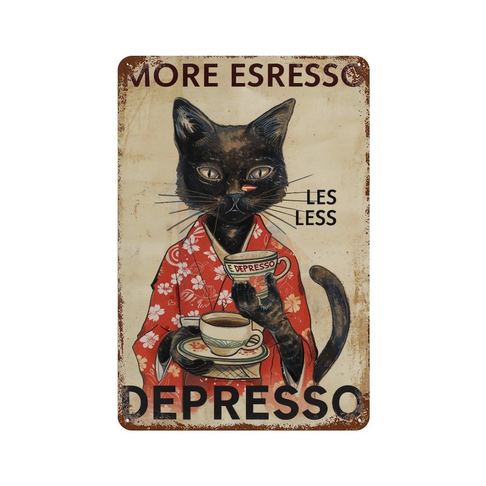 FHUYEURHRY Cozy Cafe Cat Artwork with Funny Coffee Quote 02 Wall Decor Retro Iron Vintage Art Metal Tin Sign Poster Modern Home Cofffee Club Art Bar Shop Decorations Style-32 30x20cm