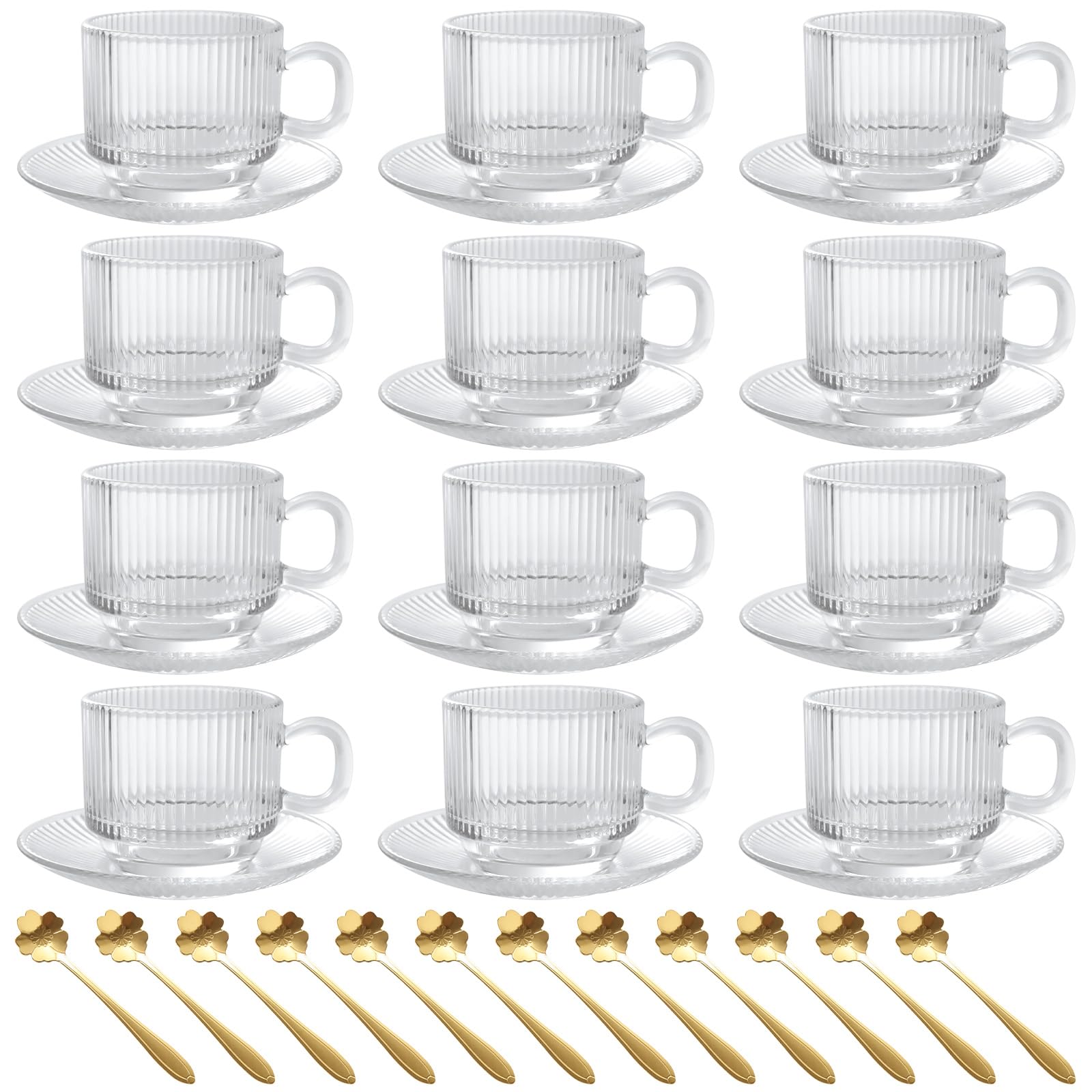 Photo 1 of Ghligna Glass Espresso Cups Set of 12, Clear Demitasse Cup with Spoon, Tea Cups and Saucers Set for Coffee Latte Tea Hot Chocolate Cappuccino