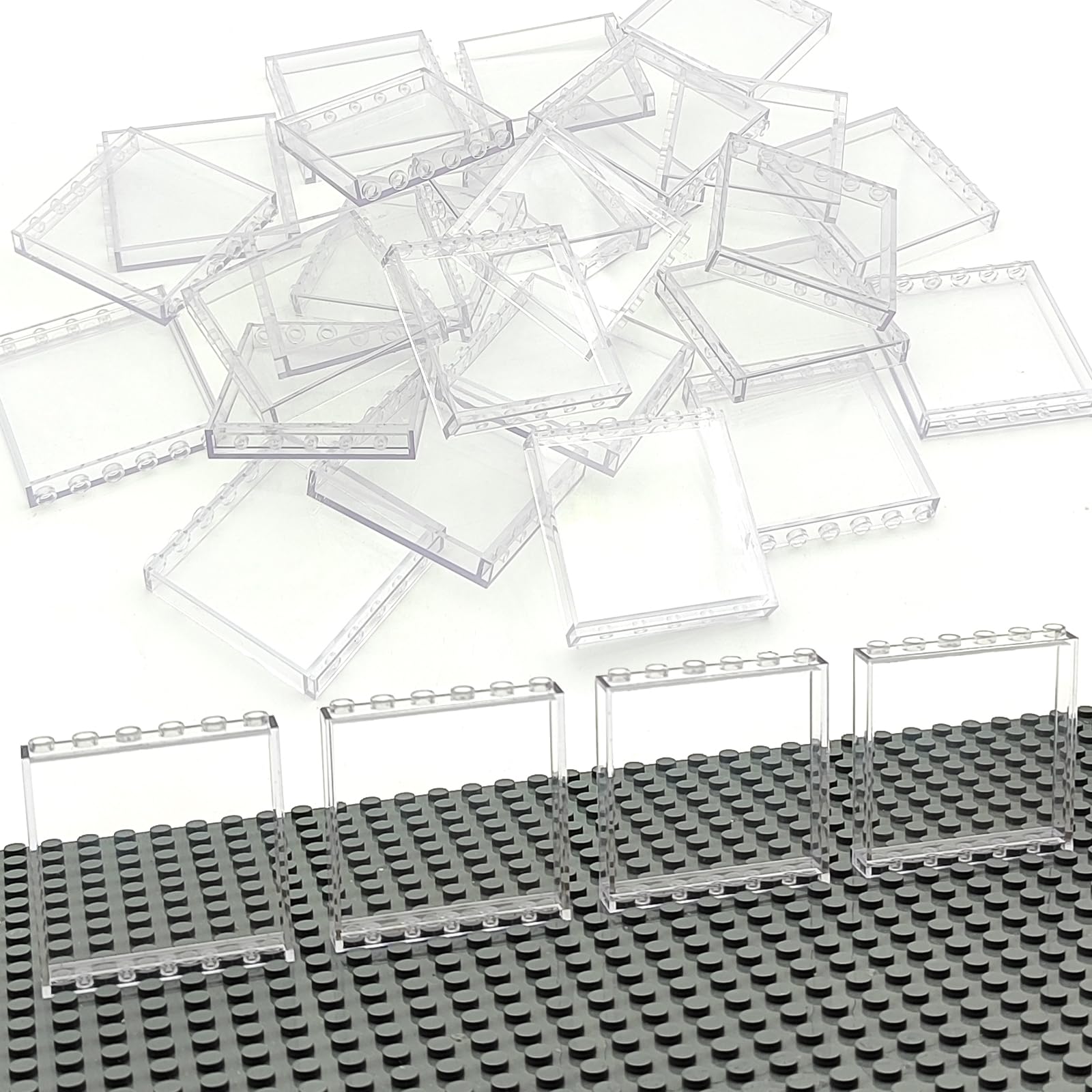 ZHX 30PCS Clear Transparent Window House Building Brick Toy Classic Flat Plates Pieces and Parts Block Compatible with Major Brands (White)
