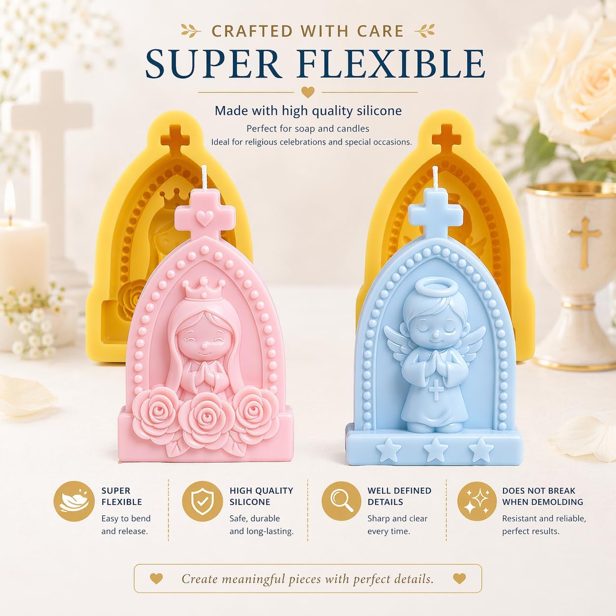 Angel Mold & Virgin Mary Candle Mold – Religious Silicone Mold Set 2 Pieces for Candle Making, Soap, Resin & Chocolates – Moldes para Velas – Small Candle Molds for DIY