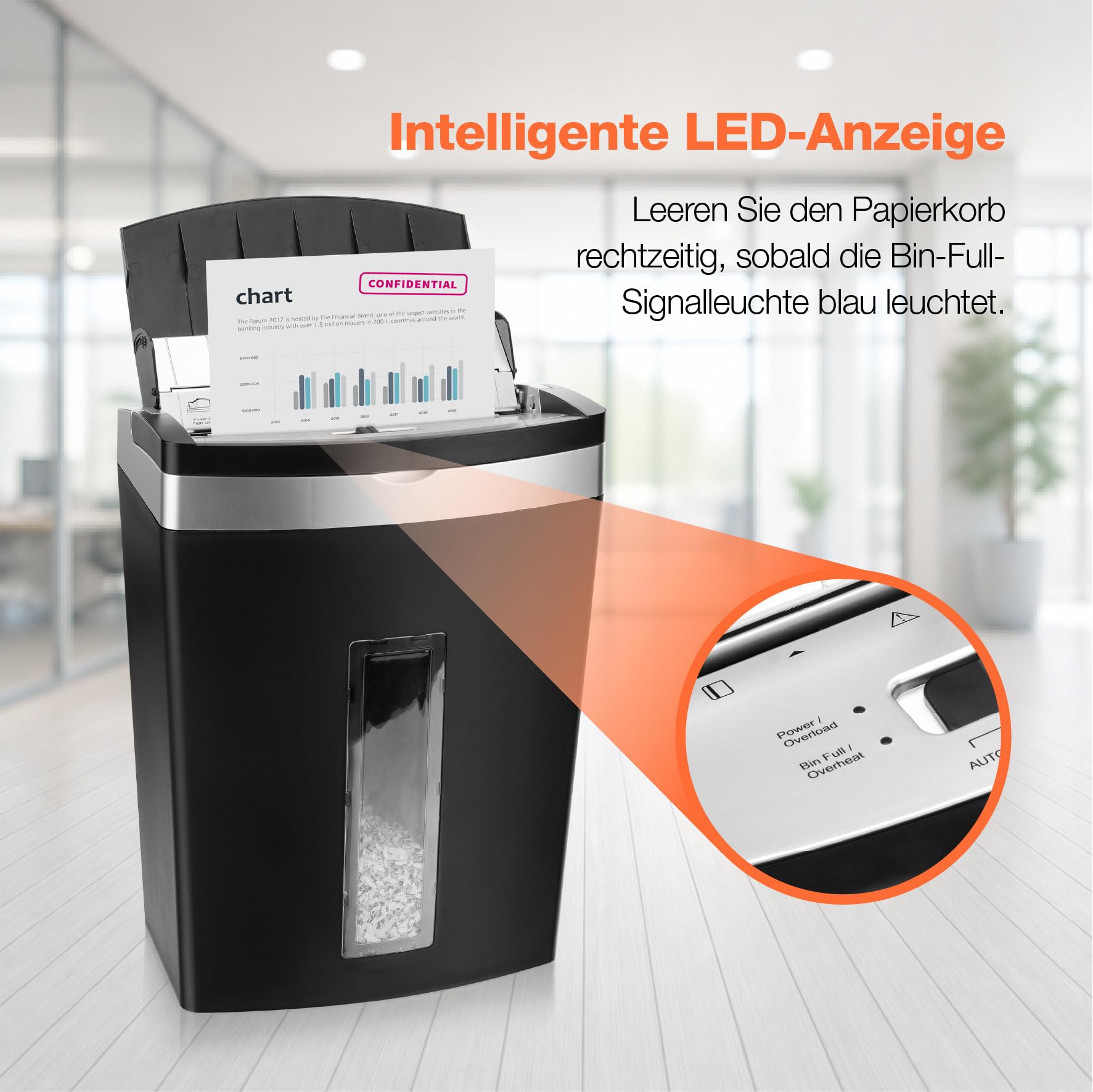 Peach Distruggidocumenti a microtaglio P5-90 fogli, 20 litri/250 DIN A4, dimensioni particelle 3 x 10 mm (P-5), alimentazione automatica, funzionamento continuo 10 min/oltre 400 fogli, PS600-10A