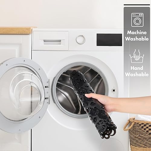 Miniatura 7 de WELTRXE Tapete ovalado antideslizante con burbujas negras para bañera, tapete de ducha con orificios de drenaje, ventosas, lavable a máquina, BPA,
