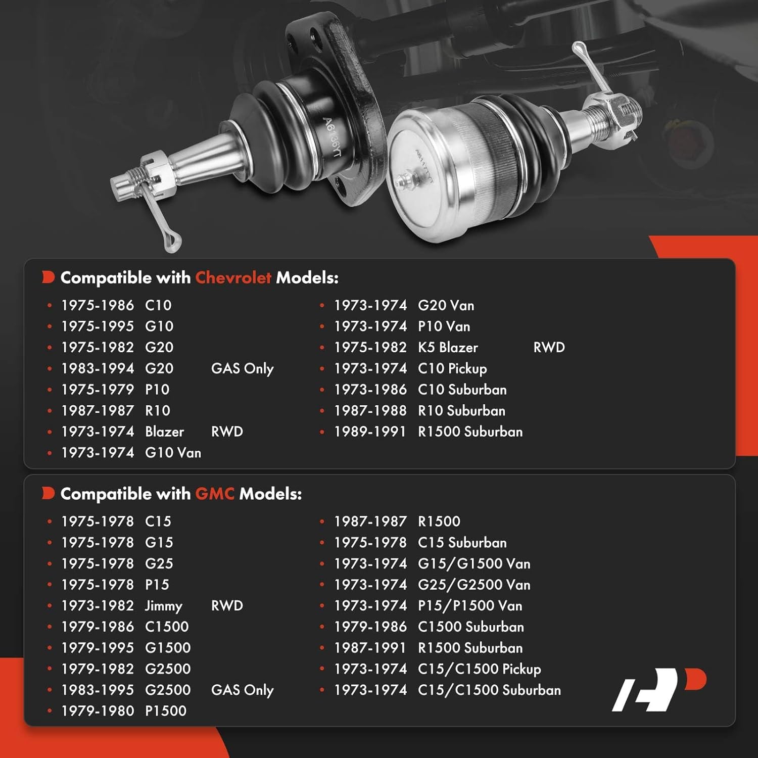 A-Premium Set of 4, Front Upper & Lower Ball Joints Kit, Compatible with 1973-1995 Chevy GMC Truck SUV or Van