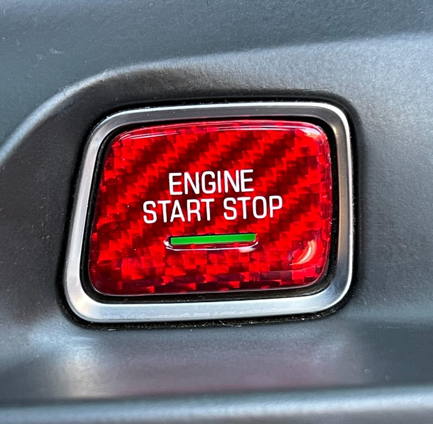 iJDMTOY Genuine Carbon Fiber Keyless Engine Start/Stop Push Start Button Cover w/Indicator Light Opening, Compatible with Chevrolet 2014-2019 C7 Corvette (Sports Red)