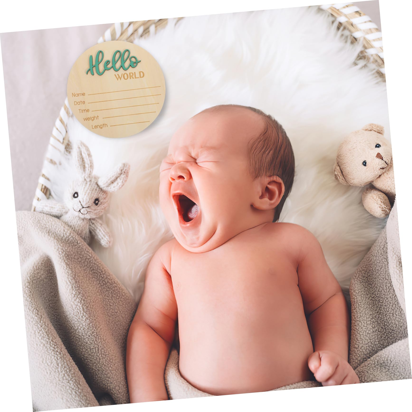 HEMOTON Newborn Name Sign Wooden Birth Announcement Round Sign Baby Photography Props Baby Cards