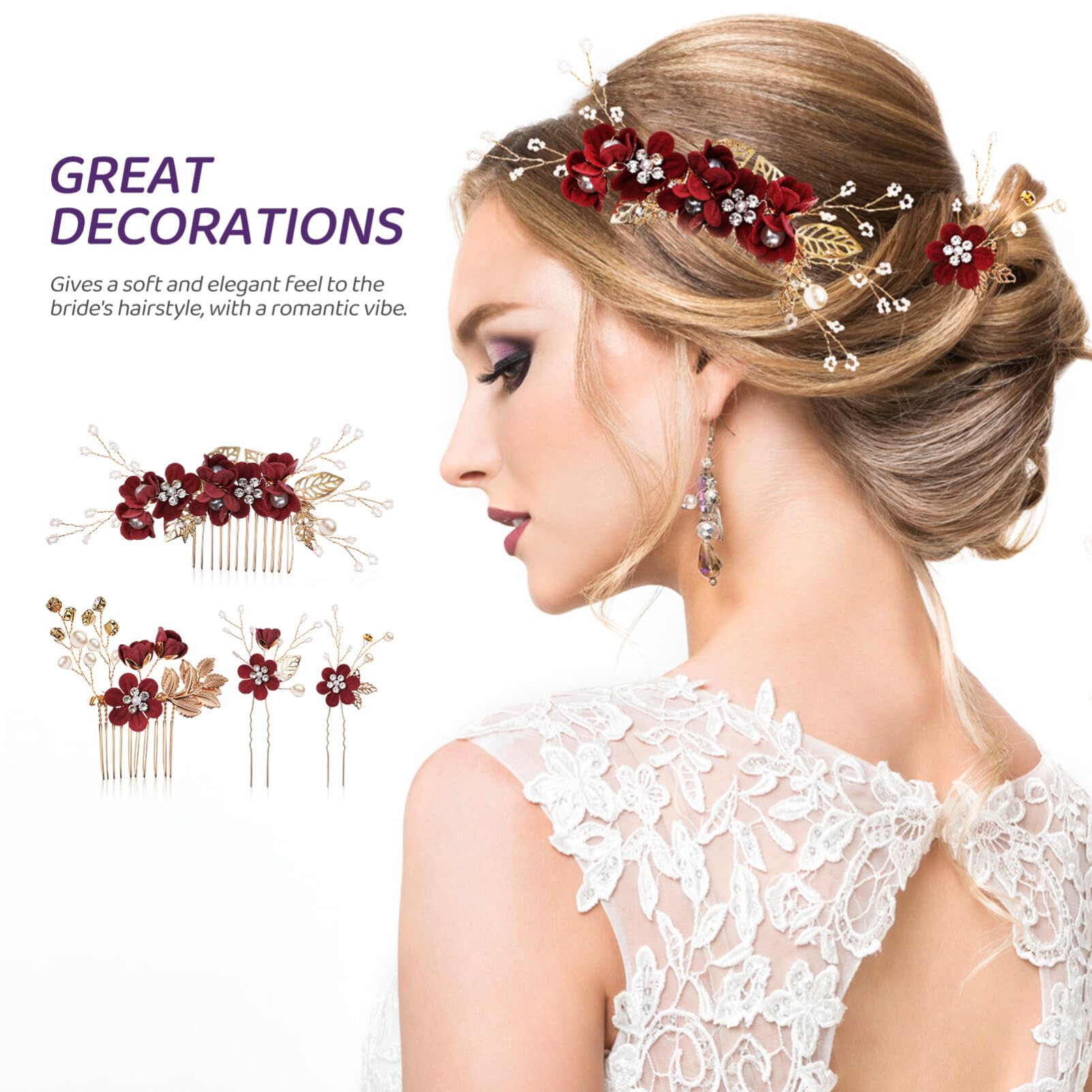 Juego de para El Pelo de Novia Hechas a Mano Y Peinetas Decoradas con Flores para Bodas para Damas de Honor