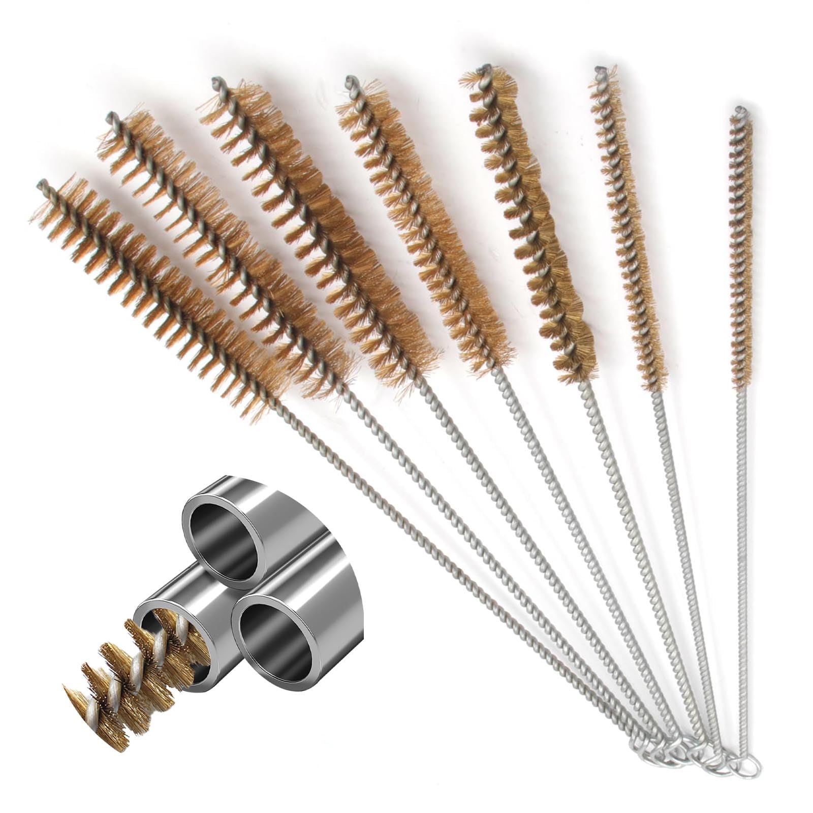 7 Stück Rohrbürste, Strohhalm Bürste, Rohrreinigungsbürste, Drahtbürste Rund, Bohrlochbürste, Messing Zylinderbürste, für Rohrrohr Reinigung Schlacken, (8mm/10mm/12mm/14mm/18mm/20mm/25mm)