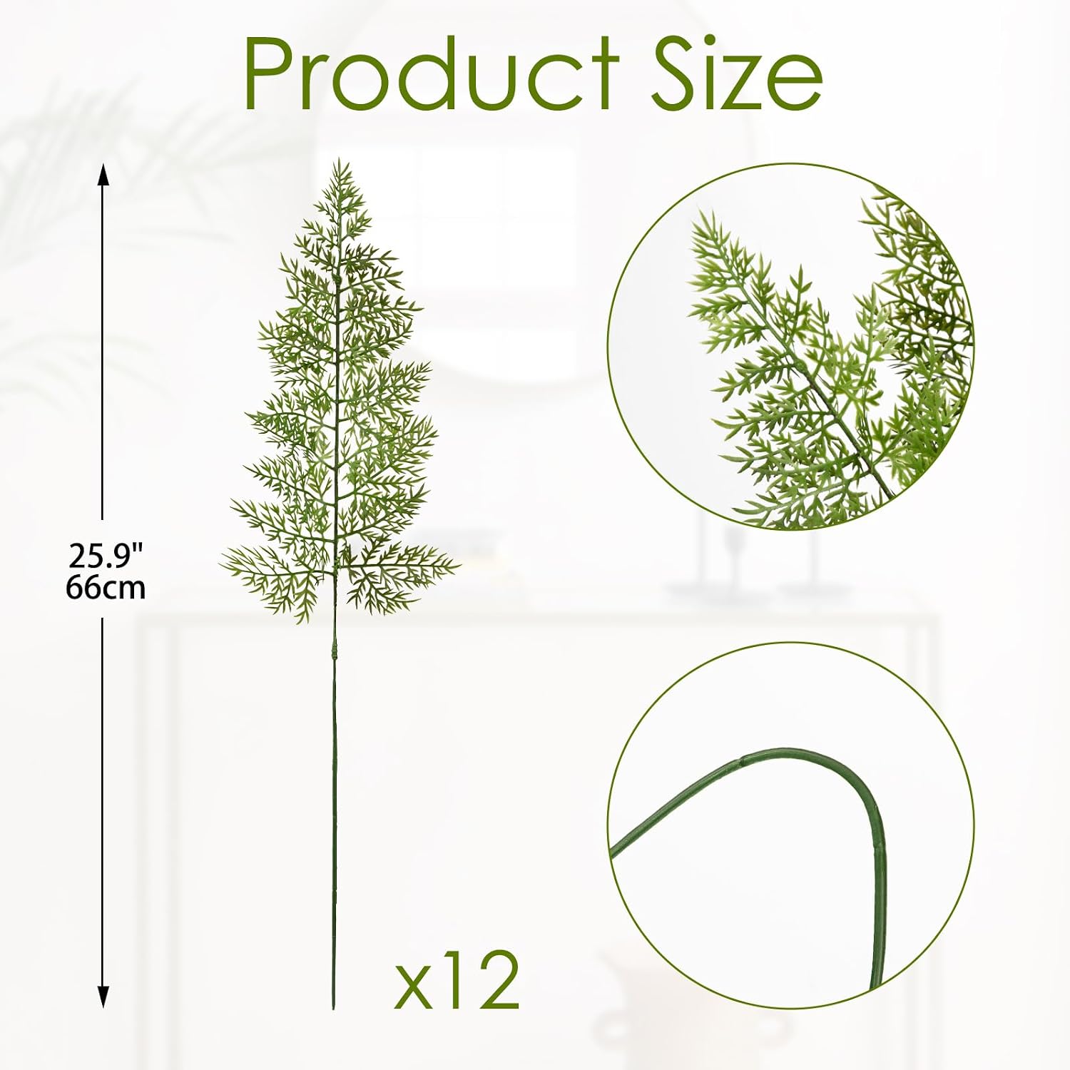 12PCS Artificial Fern Leaves Stems Tropical Faux Fern Foliage Greenery Picks Fake Fern Plants for Vase Wedding Bouquets Home Garden Indoor Outdoor DIY Decor