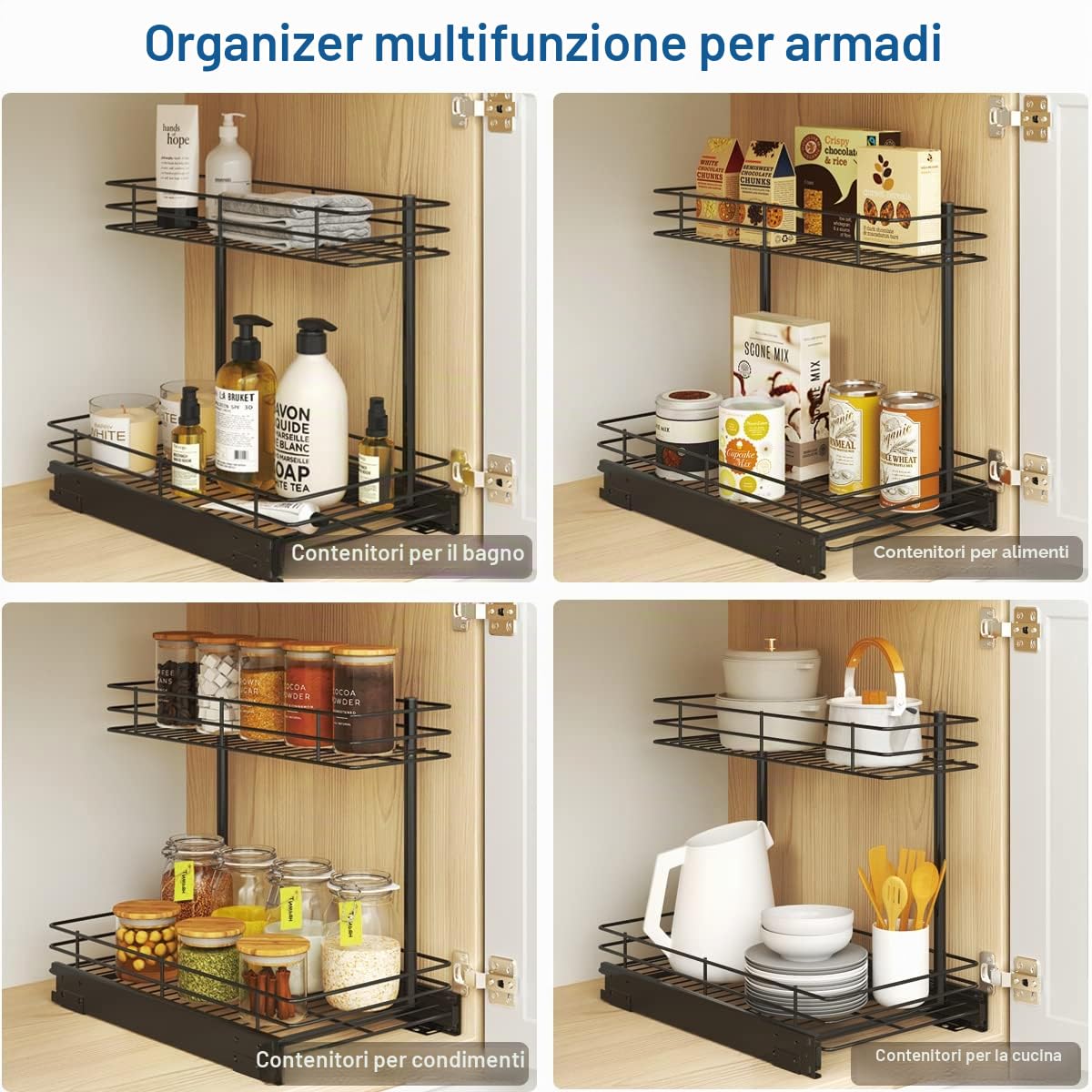 FANHAO Organizer Sottolavello da Cucina a 2 Livelli, Portaoggetti, Ripiano Multiuso per Bagno, Nero