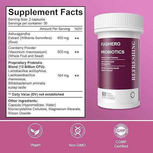 Miniatura 5 de Fuqihero Probióticos vaginales para mujeres humectante vaginal, equilibrio de pH, probióticos 12B CFU