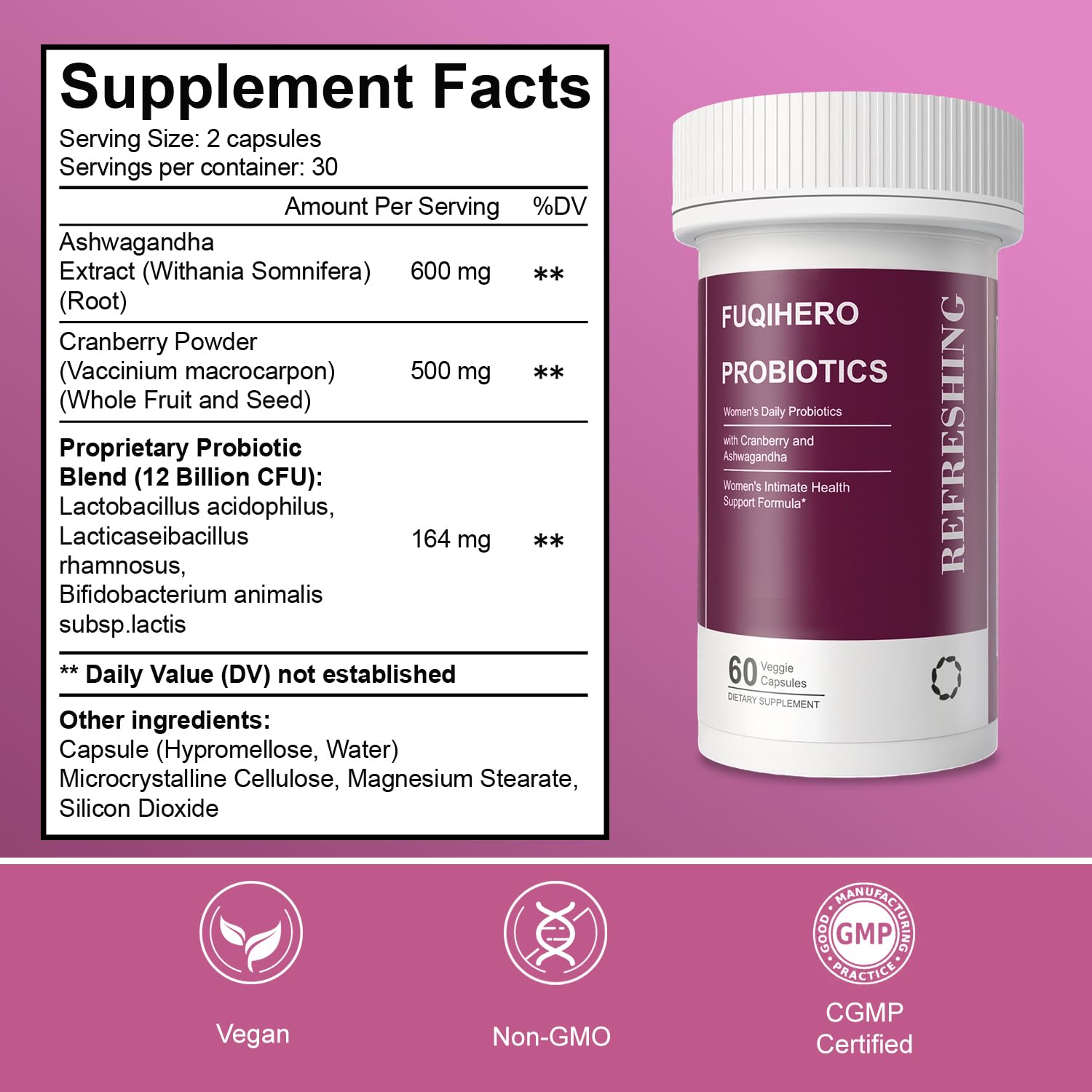 Vaginal Probiotics for Women - Vaginal Moisturizer,Supports Vaginal Health,Moisture,clean,pH Balance,Fights Itch,Odor & Yeast,Enhances Intimate Wellness,Probiotics,Ashwagandha,Cranberry 60 Ct