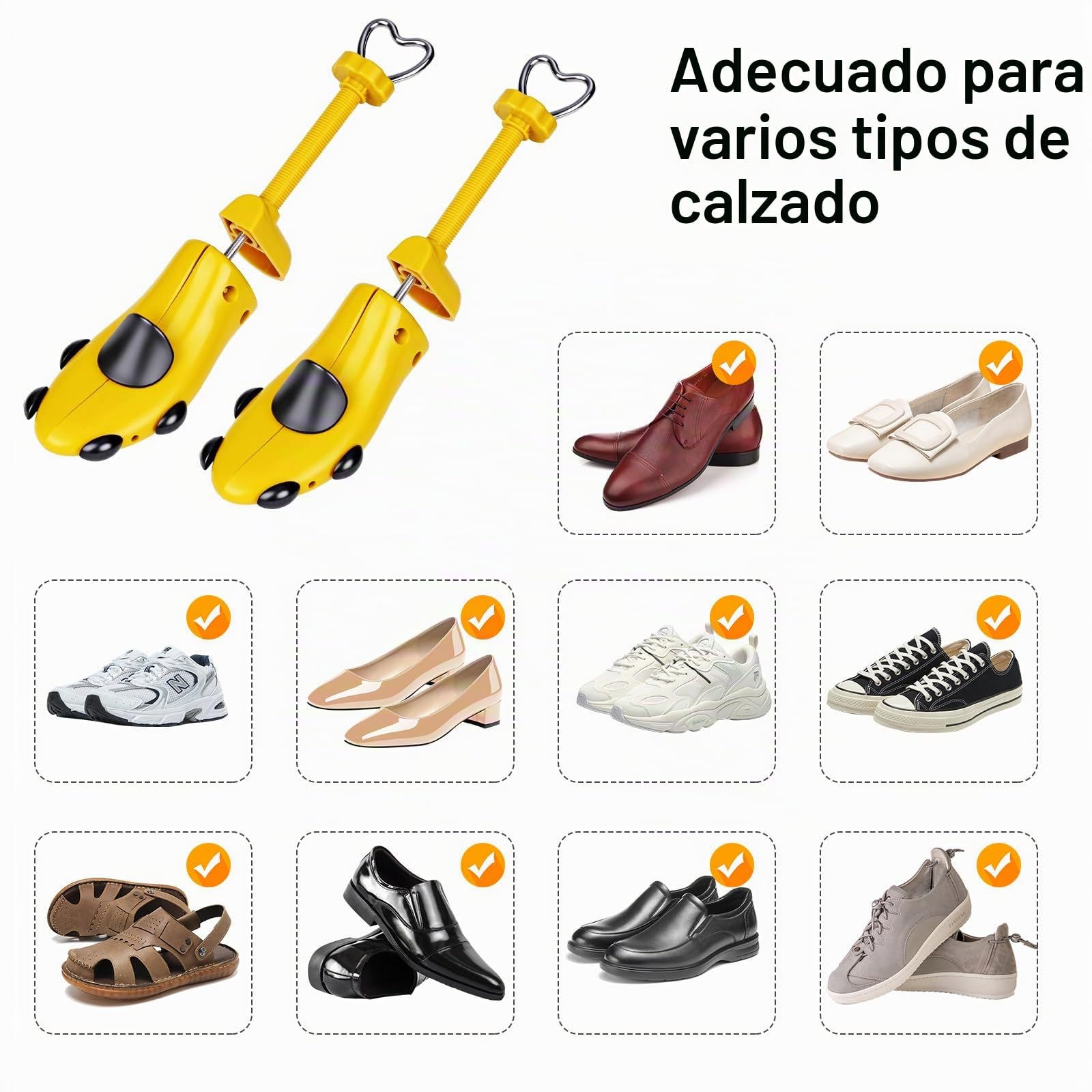 1 par de hormas de zapatos ajustables, expansores de zapatos para hombre y mujer, ancho para zapatos demasiado ajustados, zapatos nuevos, zapatillas de piel, amarillo, talla única EU40-47