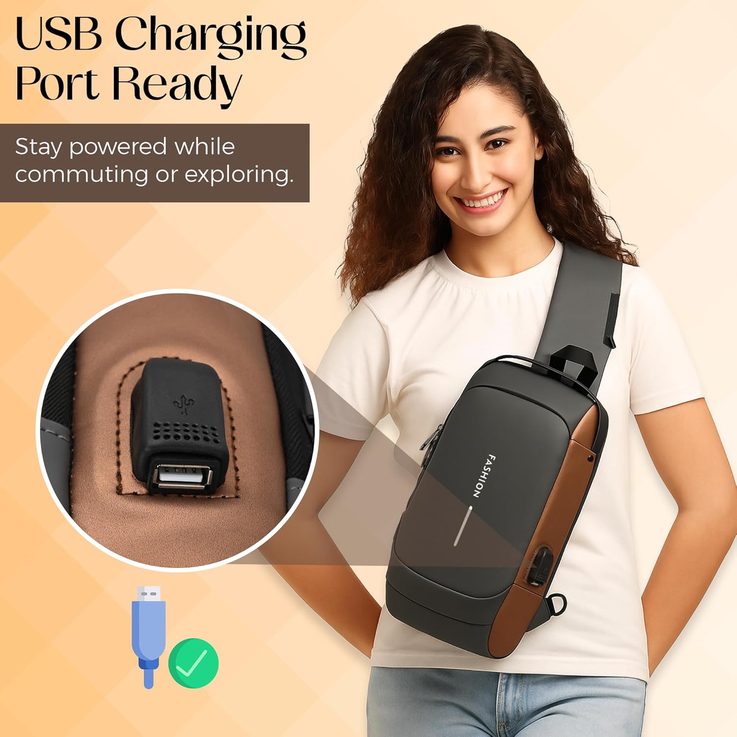 Unisex Anti-Theft Sling Bag with USB Port, Water-Resistant Crossbody Chest Backpack for Travel & Work - Image 9