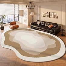 Nordic Minimalist Brown Off White Abstract Wavy Texture Irregular Rugs for Livingroom Bedroom Diningroom Faux Wool Non Slip Soft Carpet 2x3 Nursery Guestroom Dorm Modern Neutral Lux Indoor Area Rug