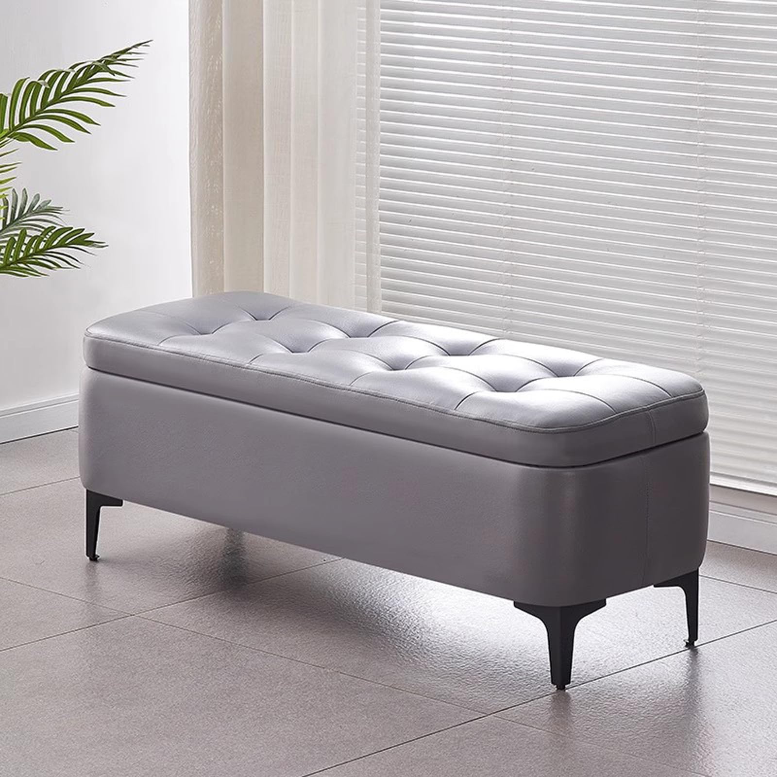 Coffre de rangement banc ottoman en cuir rembourré pour entrée et salon