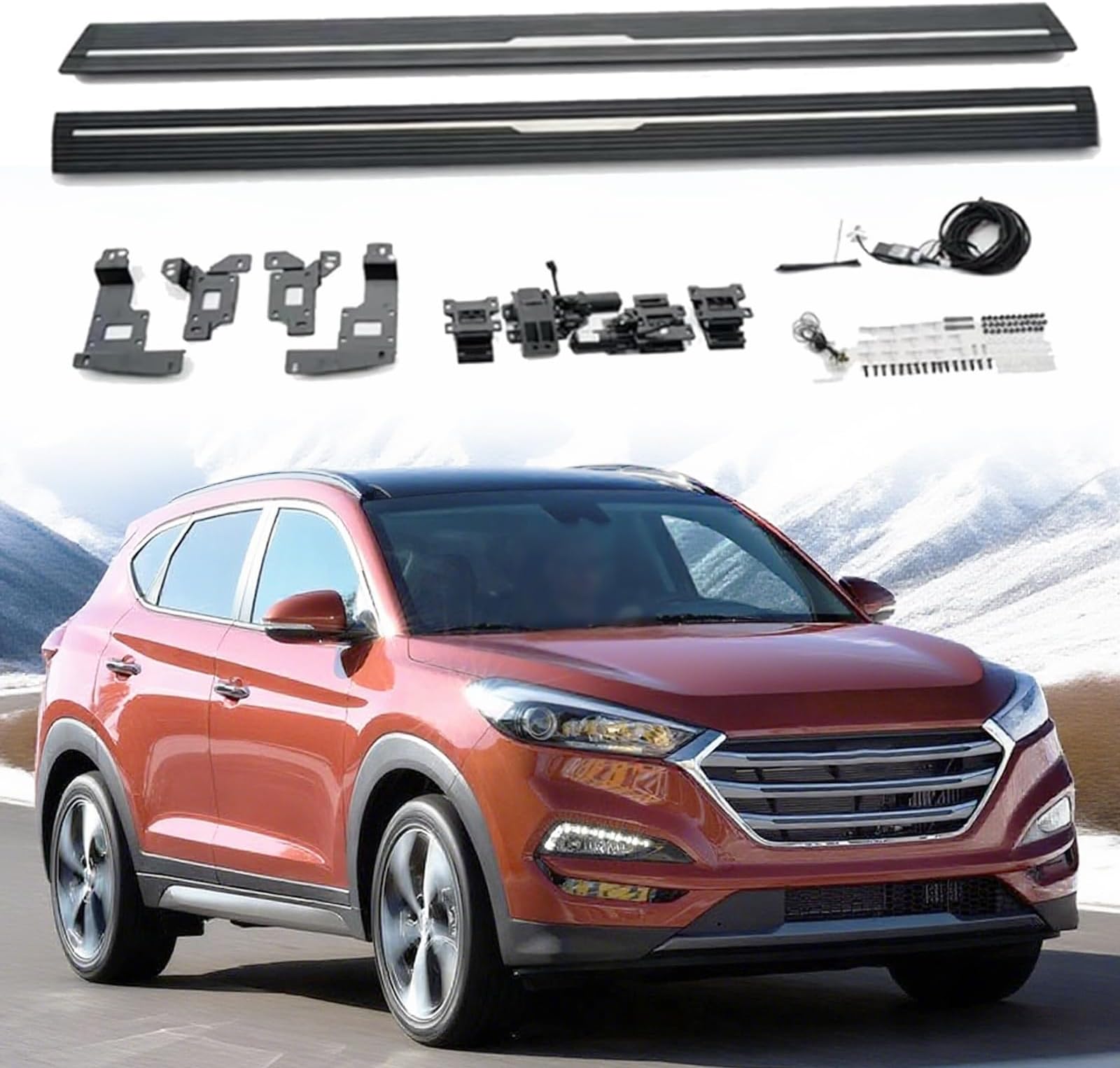 適合する Tucson 2015-2020 デプロイアブル電動ランニングボード パワーオートフォールディングサイドステップ フットプロテクター ピールナーフバー ブラック