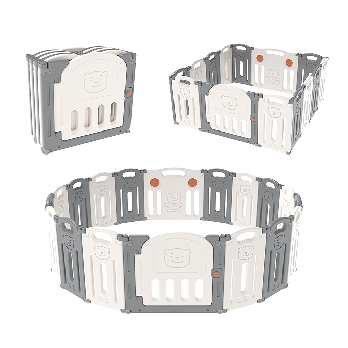Lennox婴儿折叠活动围栏 14面板安全游戏场 白灰色