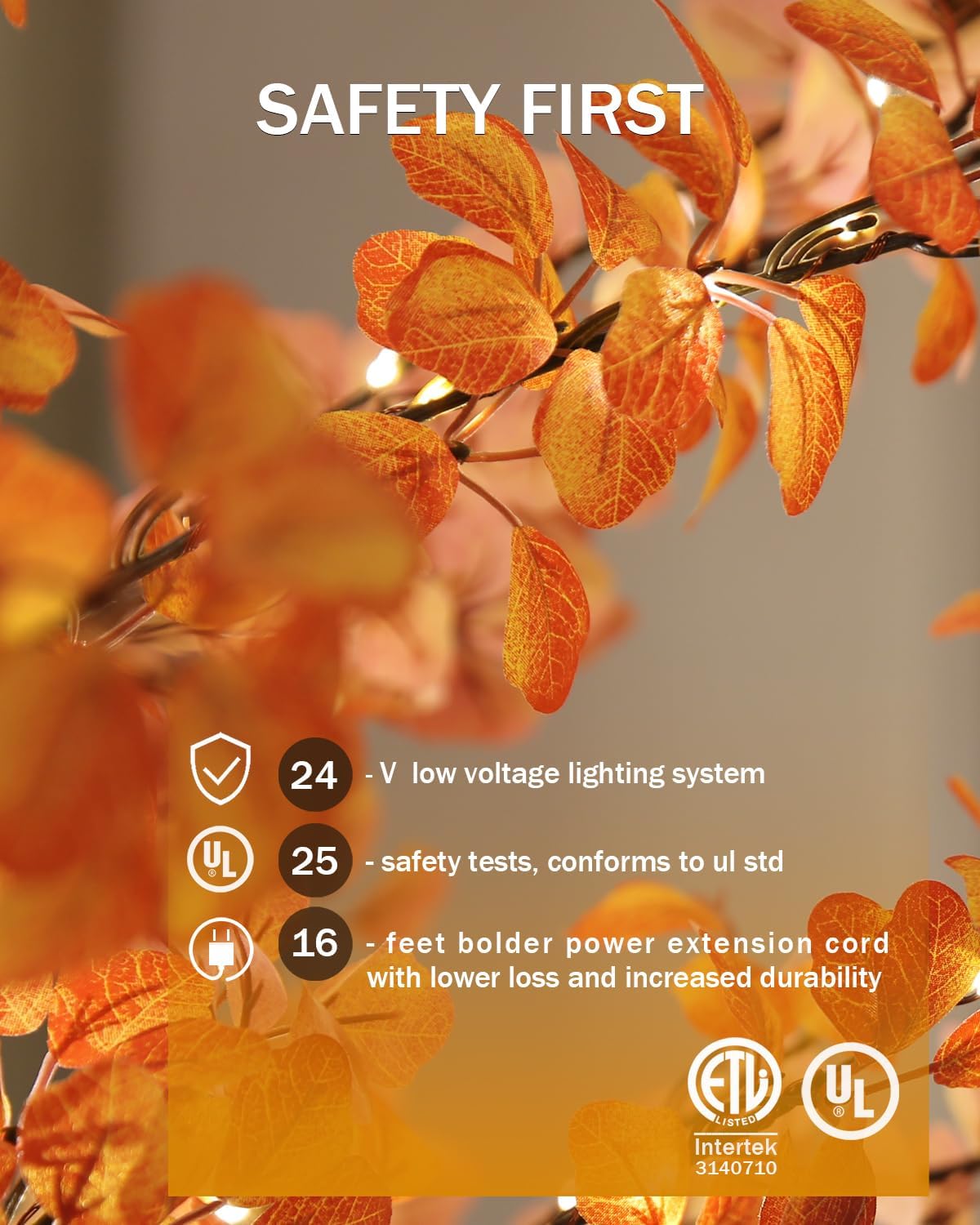 6FT 5-Leaf Lucky Tree Christmas Tree with Warm White Lights - 300 LEDs Weatherproof Indoor/Outdoor Lighted Maple Tree, 16ft Extension Cord & Stakes, 4 Dimming Modes + Timer (Yellow&Red) - Image 5