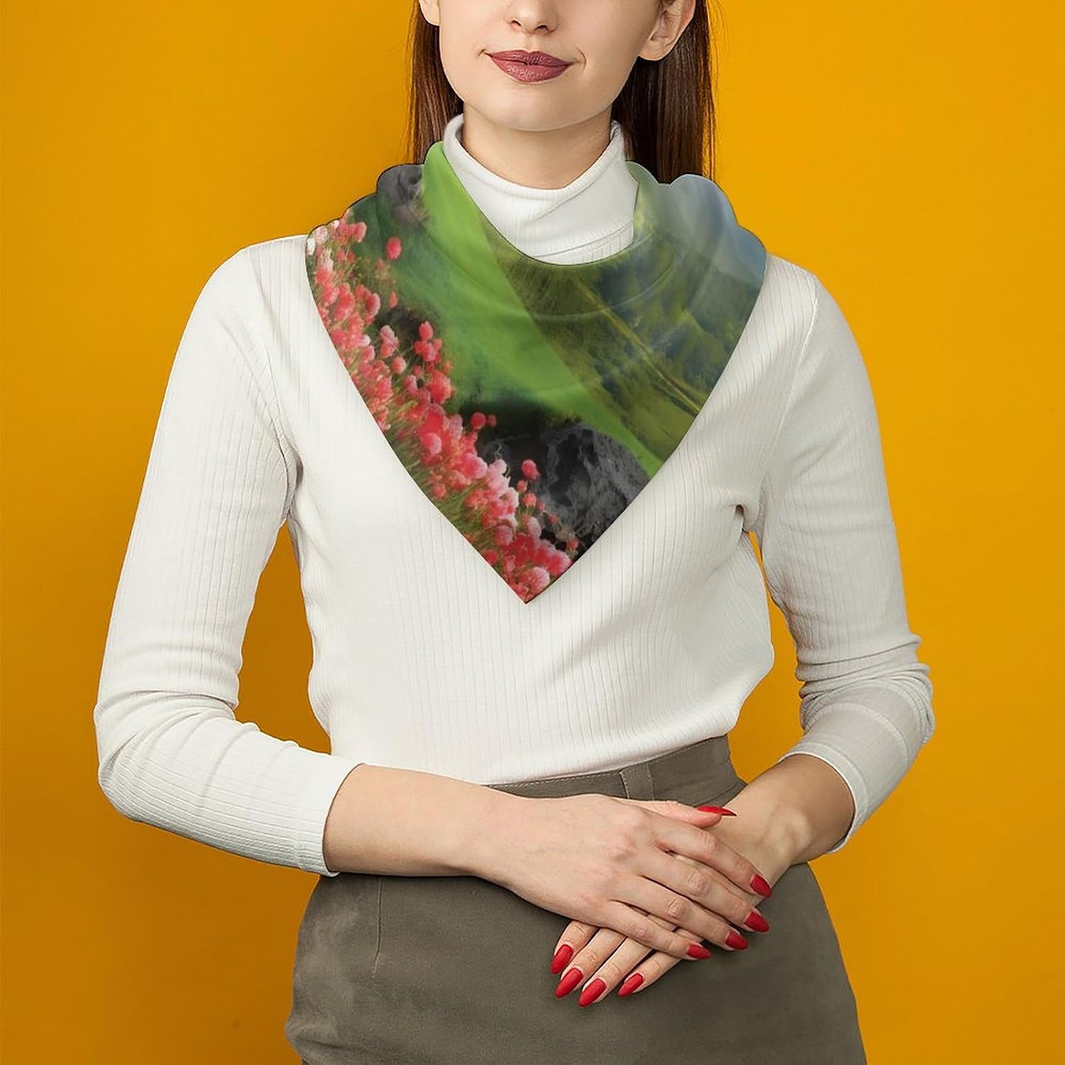 Square Kerchief Bandanas Silky Touch Head Scarf Spring Scenery Mask Scarf for Men & Women