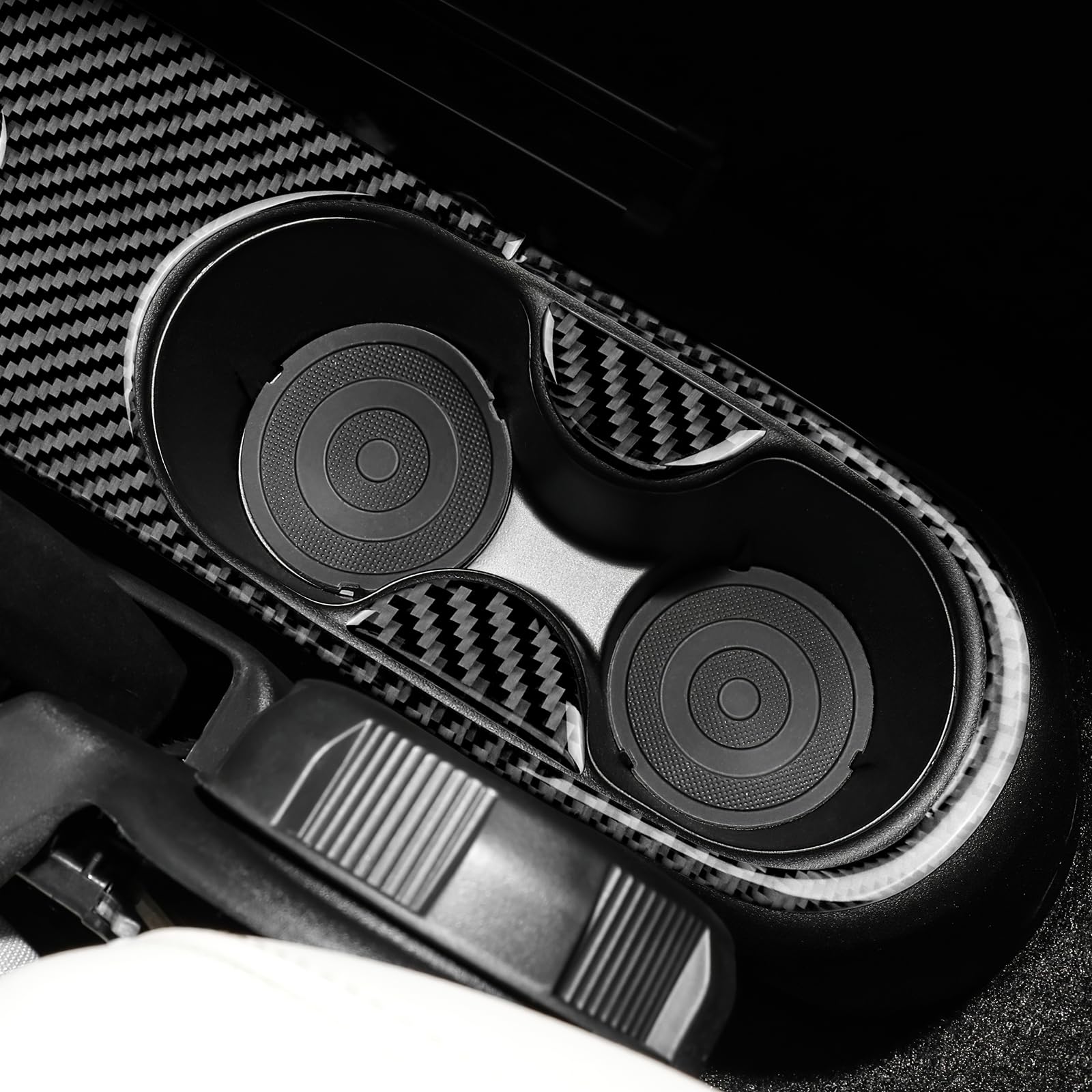 KUNGKIC Per Fiat 500 2011-2023 Abarth 595 2012-2023 Auto freno a mano pannello tazza acqua telaio portabicchieri adesivo in fibra di carbonio accessori decorativi per interni regalo (Nero)
