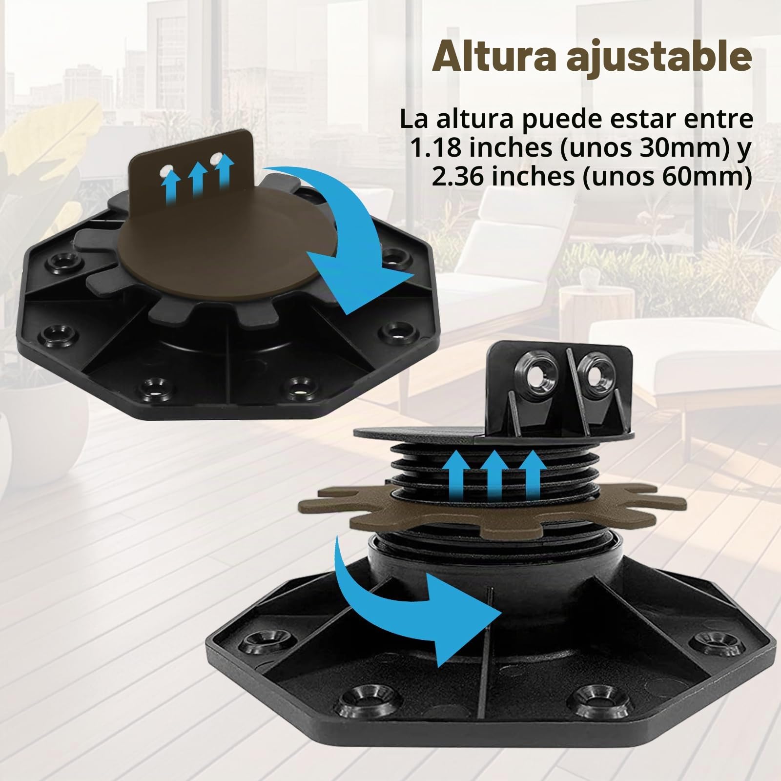 Juego de 12 rodamientos de altura ajustable, para placas de terraza de 30 a 60 mm (11,8 – 23,6 pulgadas), sillas de terraza para pavimentos de patio, juegos de agua, fuentes, jardines de terraza y