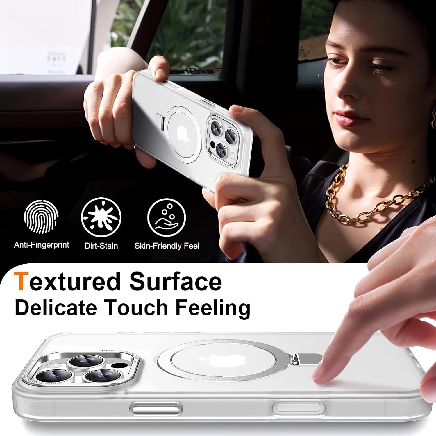 Magnetic for iPhone 16 Pro Max Case with Ring Stand, [10 FT Drop Protection] [Velvety Touch] Slim Translucent Matte Back Shockproof Phone Case for iPhone 16 Pro Max 6.9'', Frosted White - Image 5