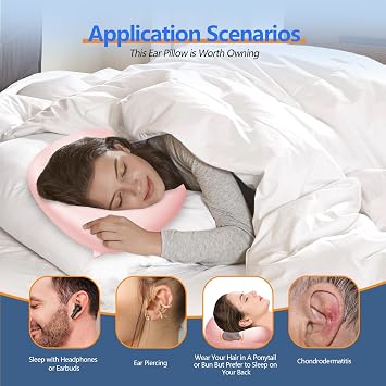 Ear Piercing Pillow with an Ear Hole for CNH and Ear Pain Ear Inflammation Pressure Sores for Side Sleepers, Washable and Adjustable Polyester and Cotton Side Sleeping Ear Pillow (Light Pink Silk)