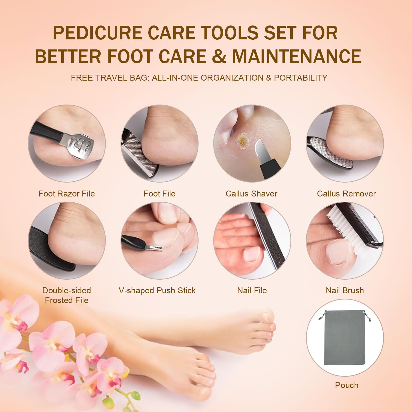 Strumento professionale per la rimozione dei calli elettrici per piedi, ricaricabile, impermeabile, con kit per pedicure 17 in 1, kit portatile per rimuovere la pelle morta, la pelle dura e le crepe