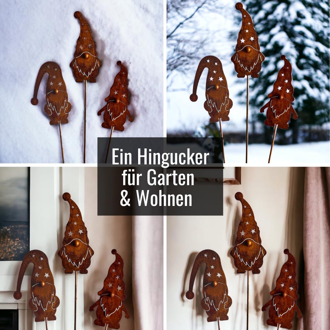 Terma Stahldesign XXL Rost Wichtel Winterzwerg Made in Germany Gartenstecker herbstdeko Outdoor Weihnachten stecker winterdekoblumenstecker Weihnachtswichtel roststecker Winter