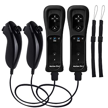 TechKen 2 Sets Wii Remote Controller with Build-in Motion Sensor Plus and 2 Nunchuck