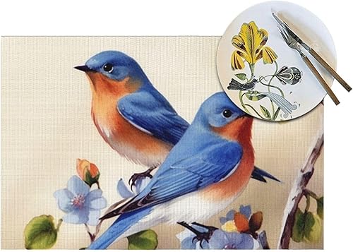 Miniatura 5 de 6 PCS PVC Placemats Set Place Mats Happy Bluebirds Non-Slip Weave Place Mats 12" x 18" Farmhouse Table Mat Set for Family Dinners Wedding Parties