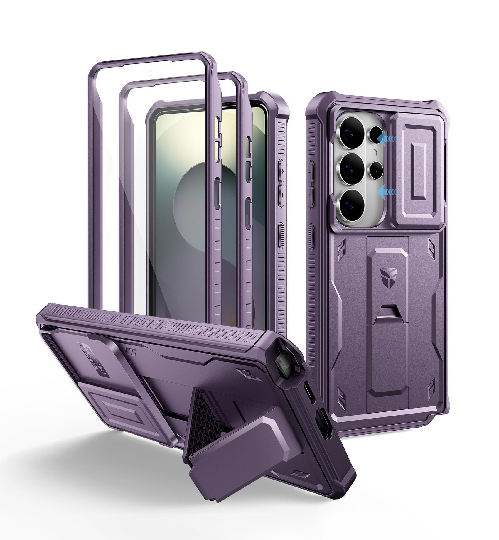 Dexnor for Samsung Galaxy S26 Ultra Case with Upgraded Slide Camera Cover &amp; 2 Front Frames &amp; Built-in Screen Protector &amp; Kickstand, Heavy-Duty Rugged Case Full-Body Protective Cover(2026),Purple