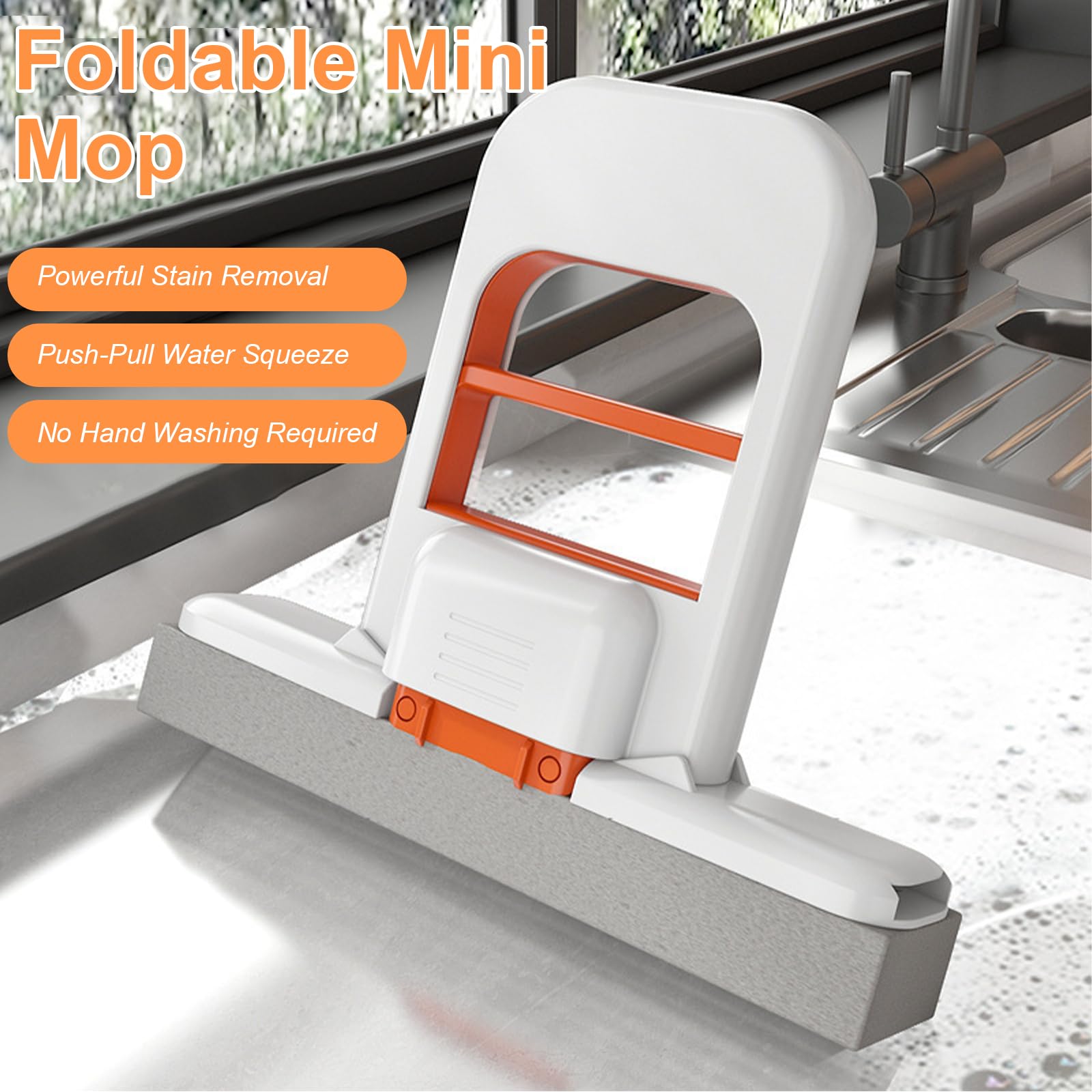 Fregona Autoescurrible, Plegable Mini Mopa, Mini Mop con 3 Esponja de Repuesto para Pisos, Dormitorios, Comedores, Cocinas y Encimeras de Baño