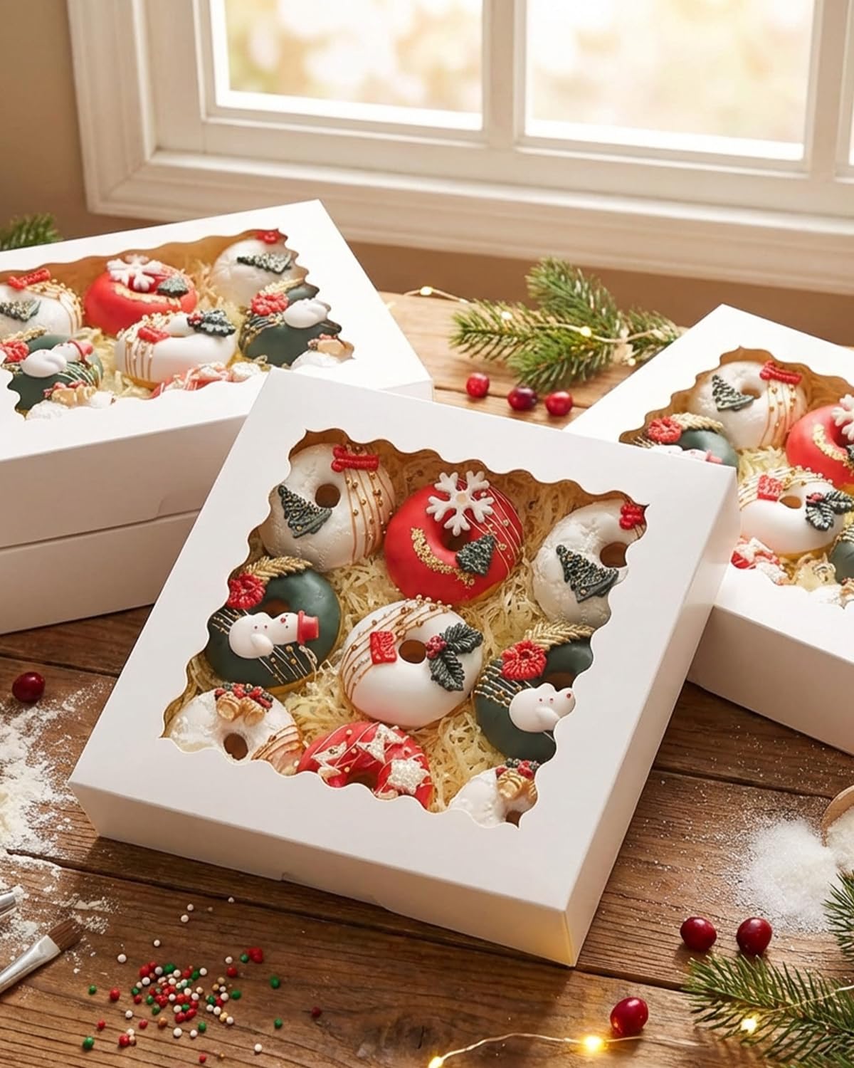 Gcardist Scatole per pasticceria auto-pop up, 50 pezzi, scatole bianche per ciambelle con finestra, 20,32 x 20,32 x 6,35 cm, scatole da forno (20,32 x 20,32 x 6,35 cm)