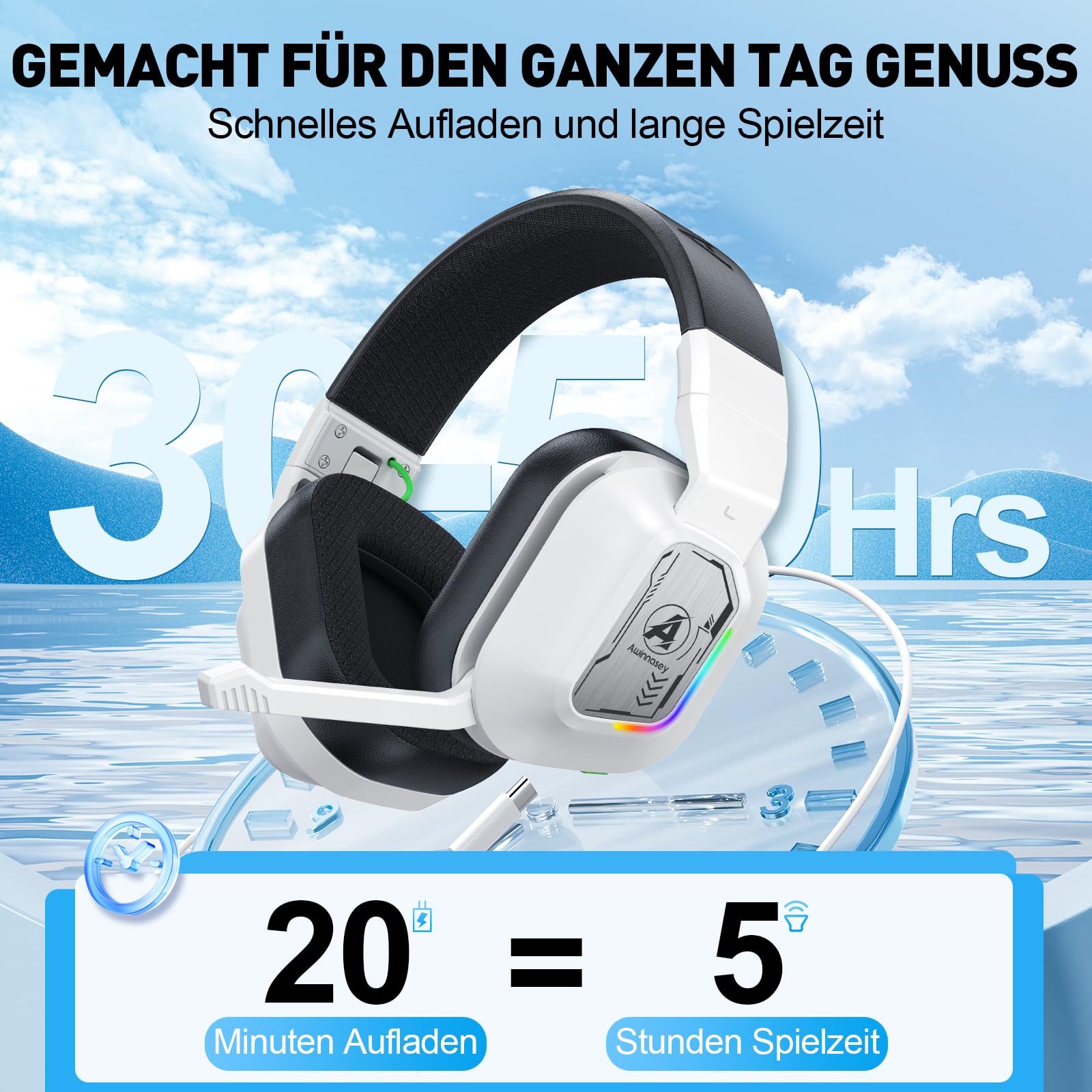 PH4 Gaming Headset Wireless 100H Akku & Spielen beim Laden, 2.4GHz+BT(≤20ms), Surround Sound Headphone Mit Mikrofon für FIFA/Streaming/CS:GO, Kompatibel für PS5/PS4, Weiß Schwarz
