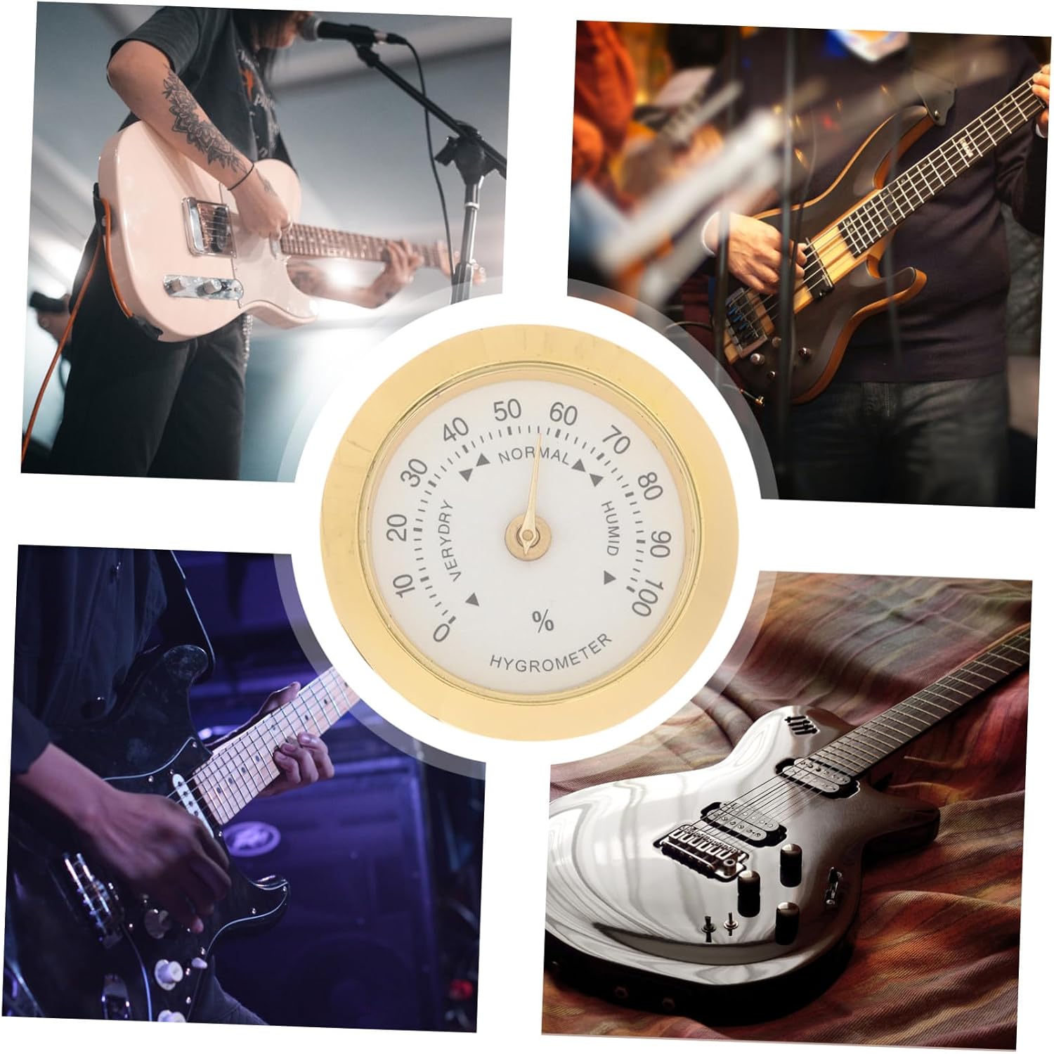 Guitar Hygrometer Meter for Violin, Alloy Golden Instrument Care